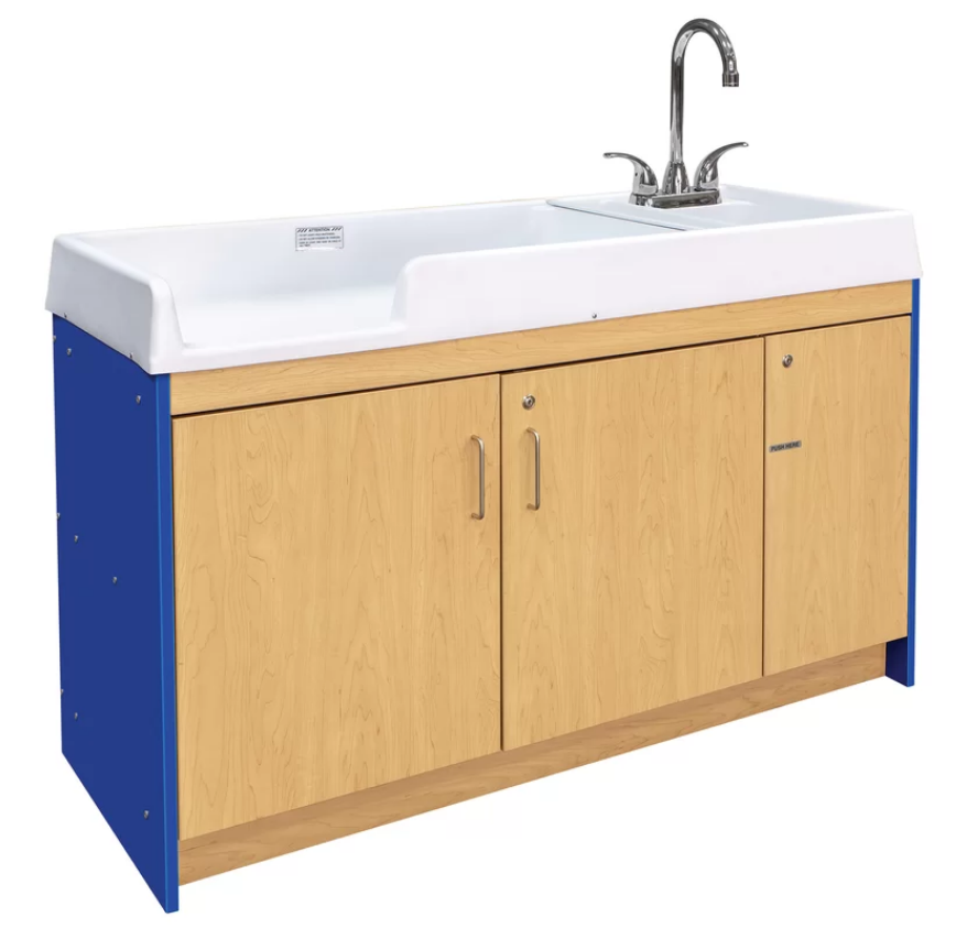 Tot Mate Infant Changing Table with Right Hand Sink ROYAL BLUE/MAPLE